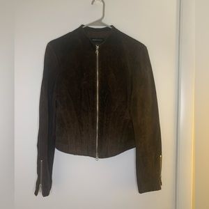 Moda International Brown Leather Suede Pleated Jacket 8